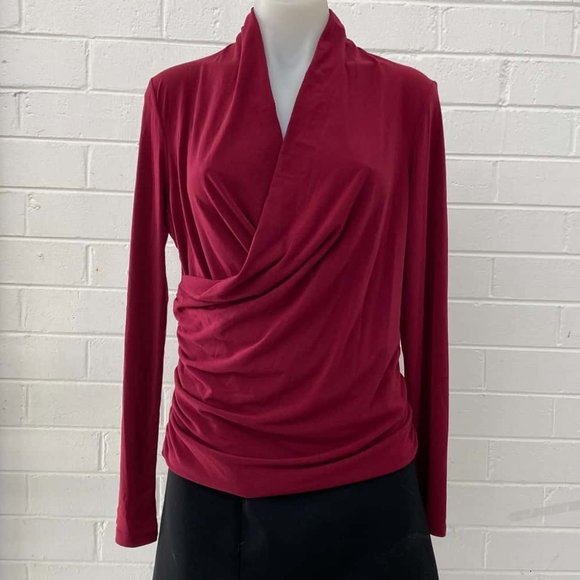 OJAY Berry Purple Winter Office Long Sleeve Draped Wrap Top - Picture 2 of 7